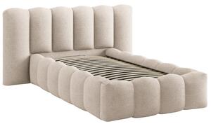 Micadoni Béžová bouclé postel Lupine 90 x 200 cm s úložným prostorem