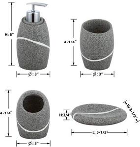 Ibenzoa® Sada čtyř kusů organizérů do koupelny – dávkovač mýdla 300 ml (7,6×15,2 cm), držák na zubní kartáčky a miska (7,6×10,2 cm), miska na mýdlo (13,5×8,9 cm), šedá barva imitující kámen, odolné pryskyřice