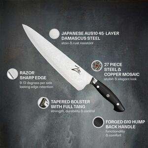 Zelite Infinity by Klarstein Executive-Plus, 10" kuchařský nůž, 61 HRC, damašková ocel