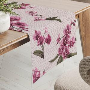 Biante Bavlněný běhoun na stůl Sandra SA-635 Růžovofialové orchideje na bílém 20x120 cm