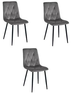 Set tří jídelních židlí LIBRA sametové tmavě šedé / černé nohy (3 ks)