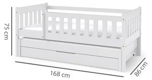 Jednolůžko dětská postel NELA + přistýlka + zásuvka + rošty | 80x160 + 80x150 cm | bílá | UNIVERZÁL