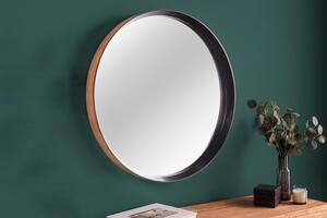 Nástěnné zrcadlo AMSTREDAM 70 CM černé/přírodní dub Zrcadla | Kulatá