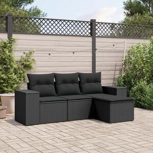 4dílná zahradní sedací souprava s poduškami černá polyratan 3222464