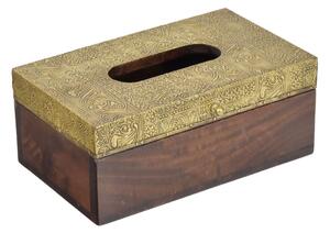 Krabička na kapesníky, drěvěná, zdobená mosazným plechem, 26x16x11cm