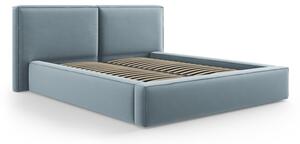 Světle modrá sametová čalouněná dvoulůžková postel s úložným prostorem s roštem 180x200 cm Arendal – Cosmopolitan Design