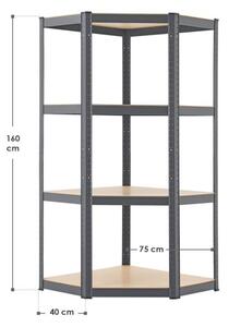 Juskys Rohový regál - 160x75x40-75 cm - šedý