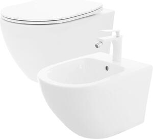 Sada Závěsné Wc Mísy Rea Carlo Flat Mini Rimless + Závěsného Bidetu Rea Carlo Mini