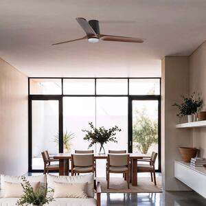 FARO BARCELONA LED stropní ventilátor Heywood L, černý/dřevo, DC, tichý, stmívatelný, Tmavé dřevo, Obývací pokoj / jídelna, Dřevo, Moderní