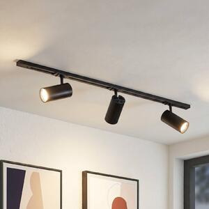 Lindby Systém lišt Linaro, Ø 7 cm, 3 žárovky, LED, černá,, stmívatelný, Černá, Pracovna / kancelář, Hliník, Moderní