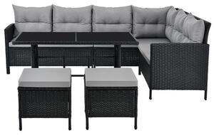 Juskys Zahradní ratanový set Manacor - černý/šedé podušky
