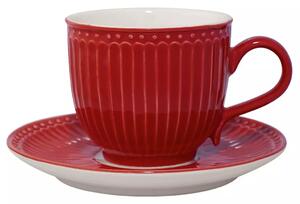Porcelánový šálek a podšálek červený