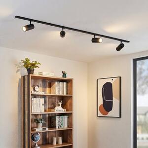 Lindby Systém lišt Linaro, Ø 7 cm, 4 žárovky, LED, černá,, stmívatelný, Černá, Pracovna / kancelář, Hliník, Moderní