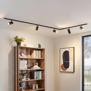 Lindby Systém lišt Linaro, Ø 7 cm, 5ramenný, LED, černý,, stmívatelný, Černá, Pracovna / kancelář, Hliník, Moderní