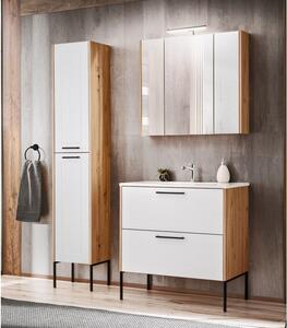 CMD COMAD - Koupelnová skříňka se zrcadlem Madera White - přírodní - 60x72x16 cm