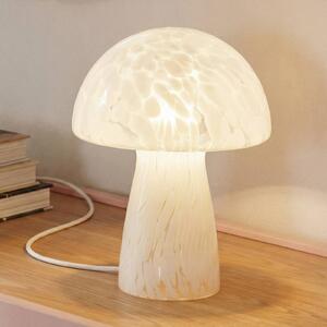 Lindby Stolní lampa Hubi, bílá, sklo, Ø 22 cm, hřibovitý tvar, Bílá / opál, Obývací pokoj / jídelna, Sklo, Moderní