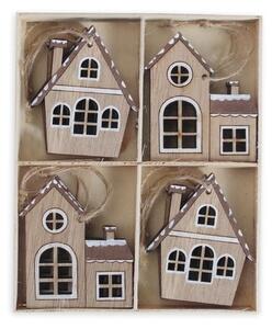 Dřevěné domečky na zavěšení 5,7 cm - set 8 ks
