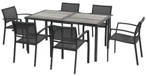 Outsunny Ocelový zahradní set 7 kusů s 1 stolem a 6 stohovatelnými kovovými židlemi Epoxy Textilene Tmavě šedá | Aosom