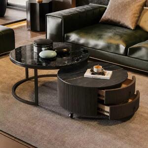 LuxuryForm DESIGN Konferenční stolek ROYAL 80 / 60 cm – mramorový dekor tmavý (set 2 ks)