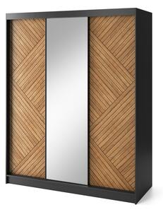Posuvná šatní skříň MARRPHY III se zrcadlem, 180x220x60, dub karamel