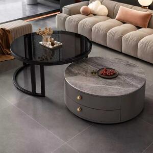 LuxuryForm DESIGN Konferenční stolek ORION 70 × 70 / 50 × 50 cm – šedý / šedý mramor + sklo (set 2 ks)