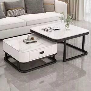 LuxuryForm DESIGN Konferenční stolek ARAGON 70 × 70 / 60 × 60 cm – bílý / bílý mramor (set 2 ks)