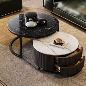 LuxuryForm DESIGN Konferenční stolek ROYAL 80 / 60 cm – mramorový dekor černý/bílý (set 2 ks)