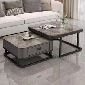 LuxuryForm DESIGN Konferenční stolek ARAGON 70 × 70 / 60 × 60 cm – šedý / šedý mramor (set 2 ks)