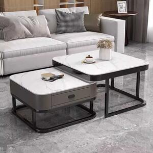 LuxuryForm DESIGN Konferenční stolek ARAGON 70 × 70 / 60 × 60 cm – šedý / bílý mramor (set 2 ks)