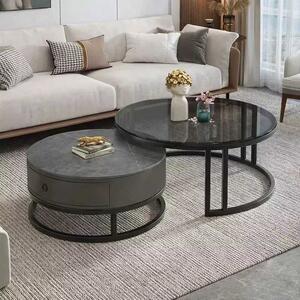 LuxuryForm DESIGN Konferenční stolek AMARO 80 / 60 cm – šedý mramor / sklo (set 2 ks)