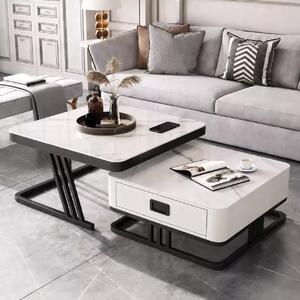 LuxuryForm DESIGN Konferenční stolek TITAN 70 × 70 / 60 × 60 cm – bílý, bílý mramor (set 2 ks)