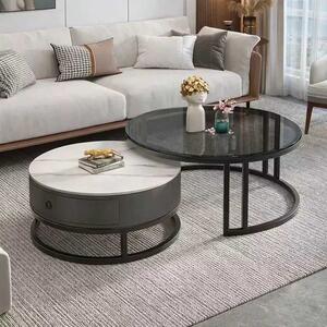 LuxuryForm DESIGN Konferenční stolek AMARO 80 / 60 cm – bílý mramor / sklo (set 2 ks)