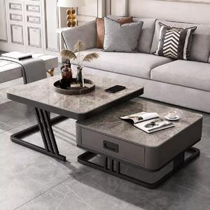 LuxuryForm DESIGN Konferenční stolek TITAN 70 × 70 / 60 × 60 cm – šedý, šedý mramor (set 2 ks)