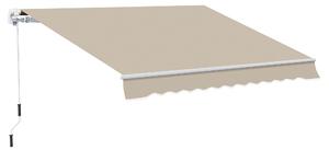 Manuální zatahovací kazetová markýza Outsunny 3,95 m s kličkou pro balkón - sluneční clona, stěnová montáž, hliník, Bílá + Béžová 395 x 245 cm | Aosom