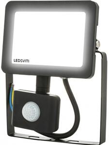 LEDSVITI Černý LED reflektor 10W s pohybovým čidlem 4000K denní bílá