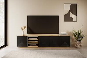TV skříňka Asha 200 cm s výklenkem - dub artisan / černý mat