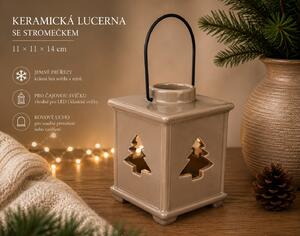 Keramická lucerna se stromečkem – světle hnědá, 11 × 11 × 14 cm 9000337-1