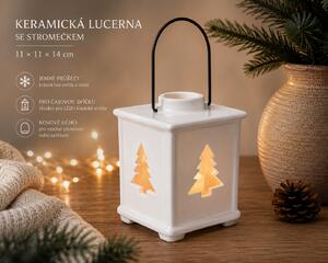 Keramická lucerna se stromečkem – bílá, 11 × 11 × 14 cm 9000334-1