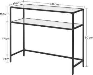 VASAGLE Konzolový stolek 100x35x80cm sklo černý