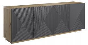 Komoda Asha 200 cm čtyřdveřová - dub artisan / rivier stone mat