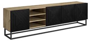 TV stolek Asha 200 cm na kovovém rámu - dub artisan / černý mat