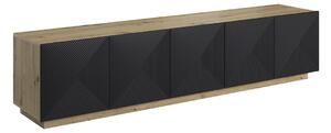 TV stolek Asha 200 cm pětidveřový - dub artisan / černý mat