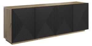 Komoda Asha 200 cm čtyřdveřová - dub artisan / černý mat