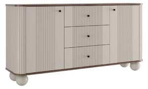 Komoda se šuplíky Vesper 160 cm - kašmír / ořech / černé úchytky / kulaté nohy