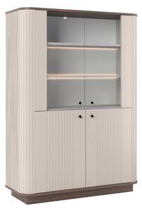 Vitrína Vesper 103 cm čtyřdveřová - kašmír / ořech / černé úchytky