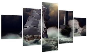 Obraz - Loď plující skrz bouřlivé vlny (125x70 cm)