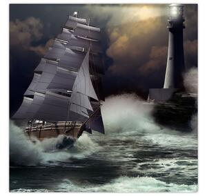 Obraz - Loď plující skrz bouřlivé vlny (30x30 cm)