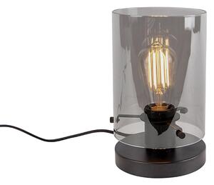 Designová stolní lampa černá s kouřovým sklem - Dome