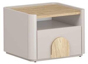 Noční stolek se zásuvkou Amilio 50 cm - kašmír / olejovaný dub / úchytky světlý dub