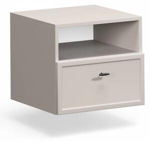 Závěsný noční stolek se zásuvkou Lorini 45 cm - kašmír / černé úchytky T-bar